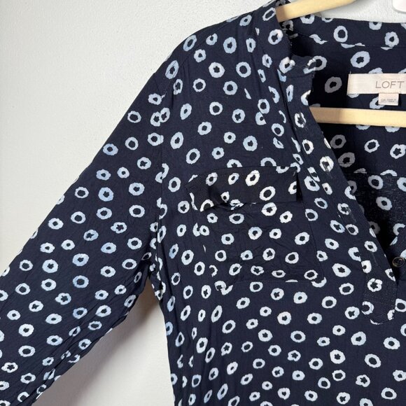 Ann Taylor LOFT Navy Blue/WHite Floral Tunic Dress Chinch Waist Petite Small - Picture 8 of 13